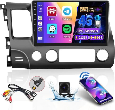 4G WiFi 8 Core 4+64GB لهوندا سيفيك 2006-2011 راديو Carplay Android، شاشة لمس 10.1 بوصة داخل لوحة القيادة GPS للملاحة، Apple Carplay Android Auto اللاسلكي، بلوتوث 5.0، AM/FM/RDS، EQ DSP، كاميرا احتياطية in Saudi Arabia