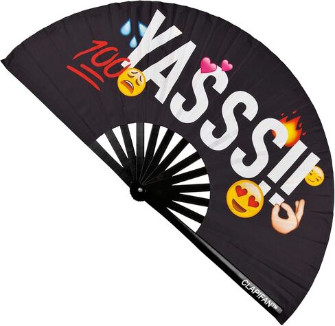Rave Fan Yasss Large Bamboo Loud Clack Folding Hand Fan for EDM, Music Festival, Party, Parade, Performance, Cruise, Club, Event, Dance, for Men/Women, 13 inch (Black) in Saudi Arabia