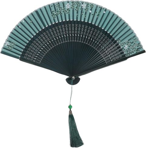 BESPORTBLE Handheld Fan Folding Silk Hand Fan Chinese Folding Fan Handheld Dancing Fans with Wood Frame Vintage Decorative Fan for Performance Festival Decorations Green A Hand Held Fan in Saudi Arabia