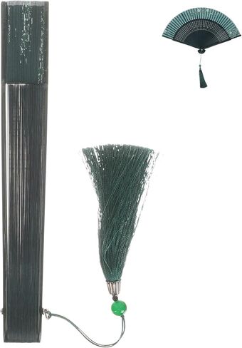 BESPORTBLE Handheld Fan Folding Silk Hand Fan Chinese Folding Fan Handheld Dancing Fans with Wood Frame Vintage Decorative Fan for Performance Festival Decorations Green A Hand Held Fan in Saudi Arabia