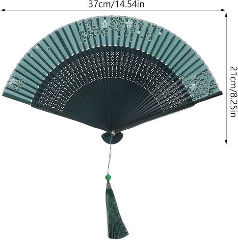 BESPORTBLE Handheld Fan Folding Silk Hand Fan Chinese Folding Fan Handheld Dancing Fans with Wood Frame Vintage Decorative Fan for Performance Festival Decorations Green A Hand Held Fan in Saudi Arabia