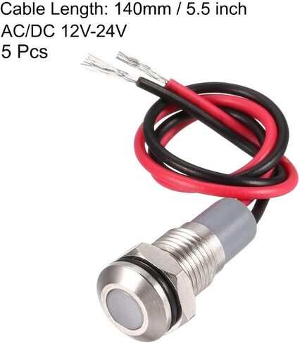 uxcell Signal Indicator Lights AC/DC 12V-24V 8mm Panel Mount Blue LED Waterproof Metal Shell Warning Lamps 5Pcs Lamp for Industrial Electrical Car Motorcycles Boat in Saudi Arabia