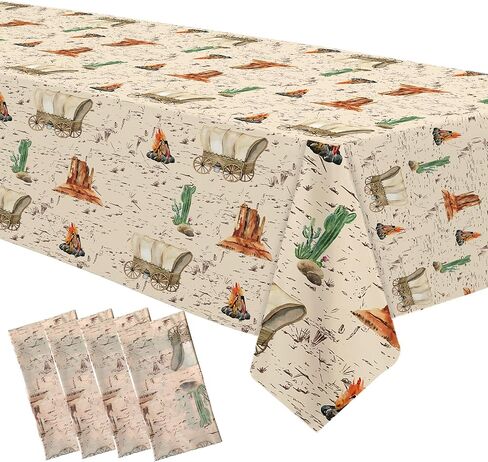 مفرش طاولة ديكورات حفلات رعاة البقر الغربي - لوازم مفارش حفلات الغرب المتوحش للاستعمال مرة واحدة، ديكورات طاولة حفلات عيد ميلاد روديو ذات طابع غربي - 4 عبوات (54 بوصة × 108 بوصة) in Kuwait