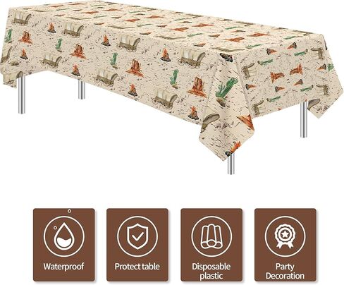 مفرش طاولة ديكورات حفلات رعاة البقر الغربي - لوازم مفارش حفلات الغرب المتوحش للاستعمال مرة واحدة، ديكورات طاولة حفلات عيد ميلاد روديو ذات طابع غربي - 4 عبوات (54 بوصة × 108 بوصة) in Kuwait