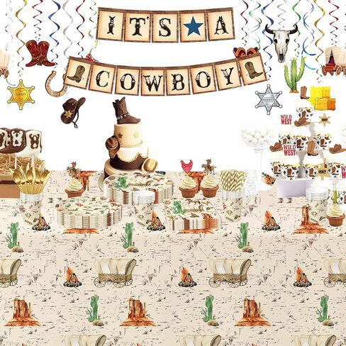 مفرش طاولة ديكورات حفلات رعاة البقر الغربي - لوازم مفارش حفلات الغرب المتوحش للاستعمال مرة واحدة، ديكورات طاولة حفلات عيد ميلاد روديو ذات طابع غربي - 4 عبوات (54 بوصة × 108 بوصة) in Kuwait