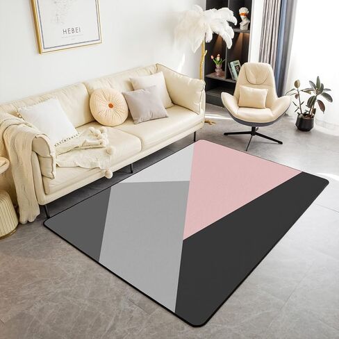 Orange and Gray Area Rug 3X5 Patchwork Geometric Triangle Rug Orange Black Light Grey Carpet for Kids Adults Modern Simple Abstract Geometry Non Slip Decorative Rug for Bedside in Saudi Arabia