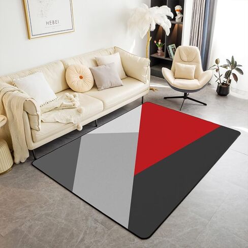 Orange and Gray Area Rug 3X5 Patchwork Geometric Triangle Rug Orange Black Light Grey Carpet for Kids Adults Modern Simple Abstract Geometry Non Slip Decorative Rug for Bedside in Saudi Arabia