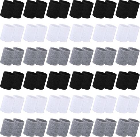 72 Pcs Wrist Sweatbands for Men Women Bulk Wrist Bands Sports Wristband Sweat Bands for Wrists Sports Sweatband Absorbent Cotton Sweat Wristband for Working Out Athletic Sports, White Gray Black in Saudi Arabia
