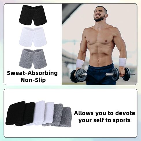 72 Pcs Wrist Sweatbands for Men Women Bulk Wrist Bands Sports Wristband Sweat Bands for Wrists Sports Sweatband Absorbent Cotton Sweat Wristband for Working Out Athletic Sports, White Gray Black in Saudi Arabia