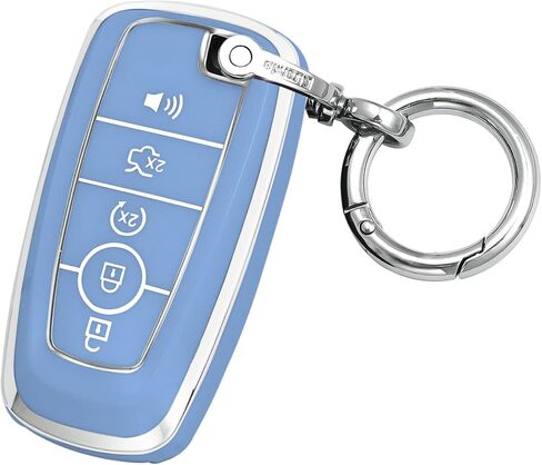 لغطاء مفتاح Ford مع سلسلة مفاتيح/حلقة مفاتيح، غطاء مفاتيح ناعم من مادة TPU 5 أزرار، مناسب 2018-2023 Edge Explorer Expedition Fusion لمفتاح السيارة عن بعد Mustang Raptor (أزرق) in Saudi Arabia