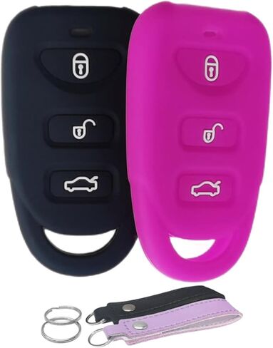 Silicone Key Fob Cover Remote Keyless Case Protector Compatible with Hyundai Accent Elantra Genesis Sonata Kia Forte Optima Rondo Sorento Spectra 2006-2019 (4 Buttons Black & Purple) in Saudi Arabia