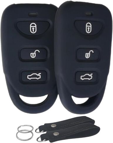 Silicone Key Fob Cover Remote Keyless Case Protector Compatible with Hyundai Accent Elantra Genesis Sonata Kia Forte Optima Rondo Sorento Spectra 2006-2019 (4 Buttons Black & Purple) in Saudi Arabia