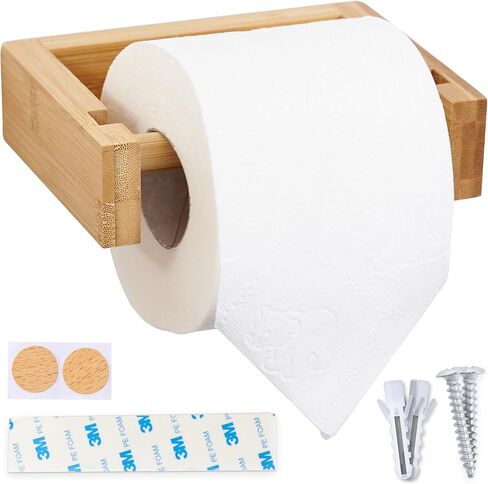 HENNEZ Bamboo Toilet Paper Holder Wall Mount - FSC Certified Wooden Toilet Paper Holder - Adhesive Bathroom Tissue Holder - Wood Toilet Paper Roll Holder Tissue Holder for Bathroom Toilet Paper Holder in Saudi Arabia