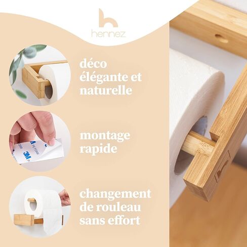 HENNEZ Bamboo Toilet Paper Holder Wall Mount - FSC Certified Wooden Toilet Paper Holder - Adhesive Bathroom Tissue Holder - Wood Toilet Paper Roll Holder Tissue Holder for Bathroom Toilet Paper Holder in Saudi Arabia