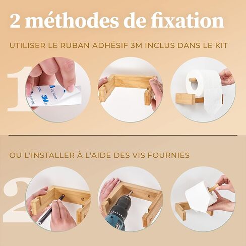 HENNEZ Bamboo Toilet Paper Holder Wall Mount - FSC Certified Wooden Toilet Paper Holder - Adhesive Bathroom Tissue Holder - Wood Toilet Paper Roll Holder Tissue Holder for Bathroom Toilet Paper Holder in Saudi Arabia