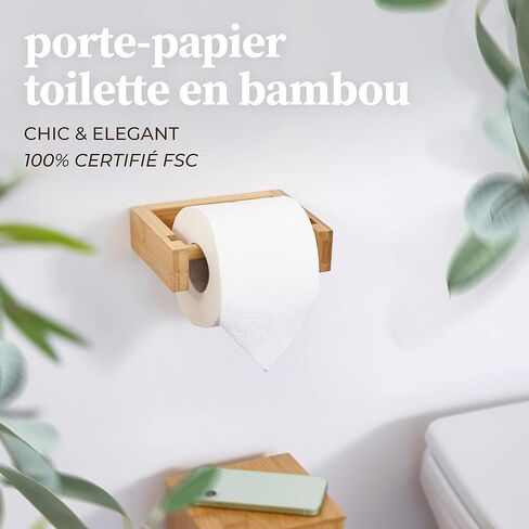 HENNEZ Bamboo Toilet Paper Holder Wall Mount - FSC Certified Wooden Toilet Paper Holder - Adhesive Bathroom Tissue Holder - Wood Toilet Paper Roll Holder Tissue Holder for Bathroom Toilet Paper Holder in Saudi Arabia
