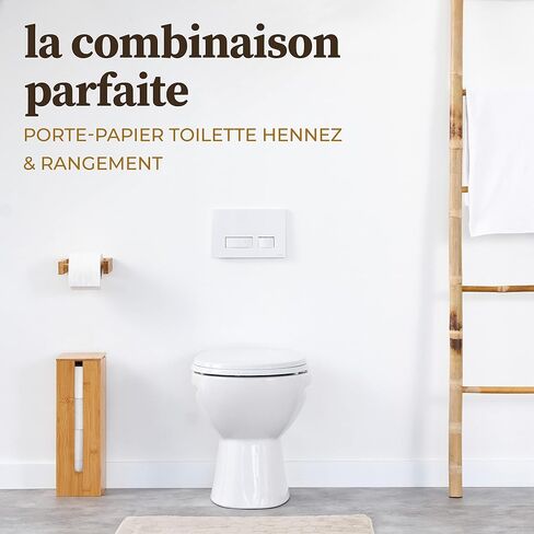 HENNEZ Bamboo Toilet Paper Holder Wall Mount - FSC Certified Wooden Toilet Paper Holder - Adhesive Bathroom Tissue Holder - Wood Toilet Paper Roll Holder Tissue Holder for Bathroom Toilet Paper Holder in Saudi Arabia