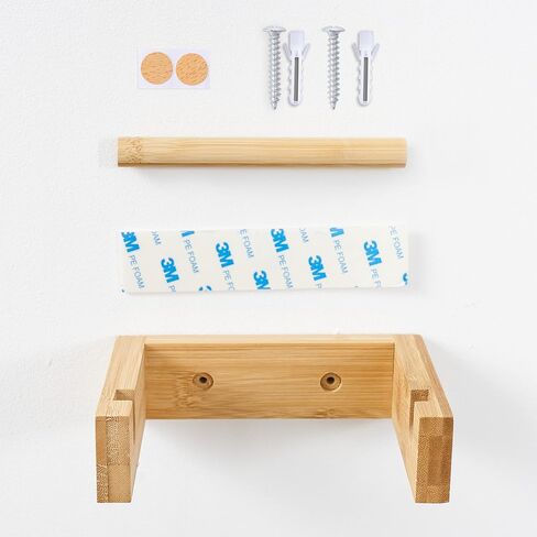 HENNEZ Bamboo Toilet Paper Holder Wall Mount - FSC Certified Wooden Toilet Paper Holder - Adhesive Bathroom Tissue Holder - Wood Toilet Paper Roll Holder Tissue Holder for Bathroom Toilet Paper Holder in Saudi Arabia