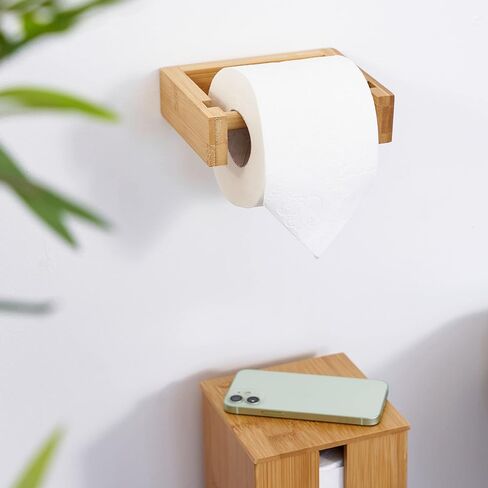 HENNEZ Bamboo Toilet Paper Holder Wall Mount - FSC Certified Wooden Toilet Paper Holder - Adhesive Bathroom Tissue Holder - Wood Toilet Paper Roll Holder Tissue Holder for Bathroom Toilet Paper Holder in Saudi Arabia