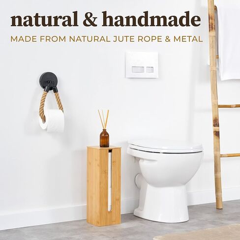 HENNEZ Bamboo Toilet Paper Holder Wall Mount - FSC Certified Wooden Toilet Paper Holder - Adhesive Bathroom Tissue Holder - Wood Toilet Paper Roll Holder Tissue Holder for Bathroom Toilet Paper Holder in Saudi Arabia