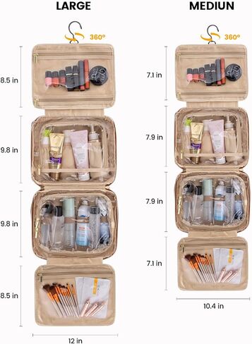 LOVEVOOK Travel Toiletry Bag for Women, Waterproof Hanging Makeup Bag with Jewelry Compartment, Come with TSA Approved Clear Cosmetic Bag for Trips Camping Bathroom(Black&White&Brown,12.5 Inch) in Saudi Arabia