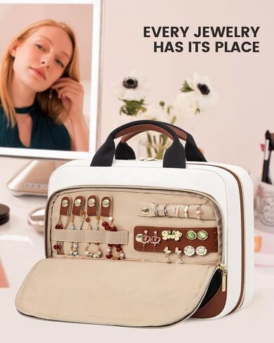 LOVEVOOK Travel Toiletry Bag for Women, Waterproof Hanging Makeup Bag with Jewelry Compartment, Come with TSA Approved Clear Cosmetic Bag for Trips Camping Bathroom(Black&White&Brown,12.5 Inch) in Saudi Arabia