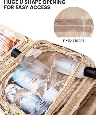 LOVEVOOK Travel Toiletry Bag for Women, Waterproof Hanging Makeup Bag with Jewelry Compartment, Come with TSA Approved Clear Cosmetic Bag for Trips Camping Bathroom(Black&White&Brown,12.5 Inch) in Saudi Arabia