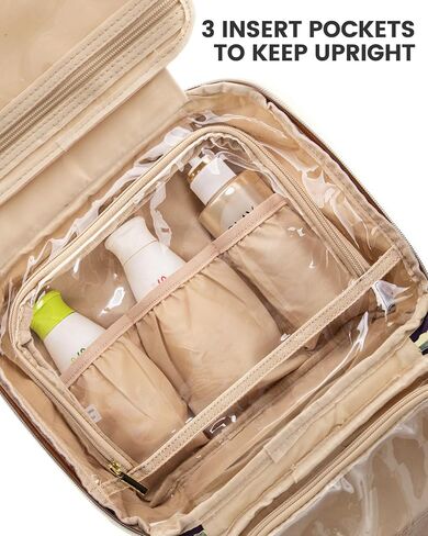 LOVEVOOK Travel Toiletry Bag for Women, Waterproof Hanging Makeup Bag with Jewelry Compartment, Come with TSA Approved Clear Cosmetic Bag for Trips Camping Bathroom(Black&White&Brown,12.5 Inch) in Saudi Arabia