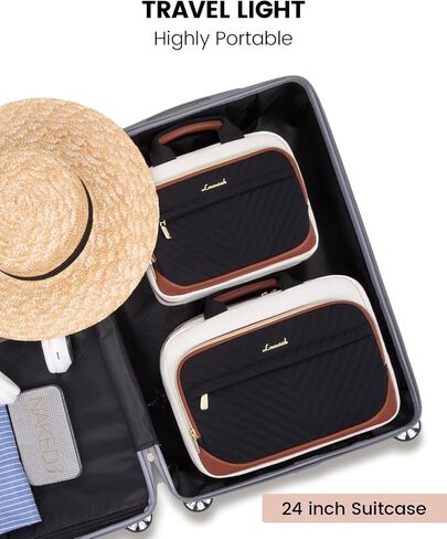 LOVEVOOK Travel Toiletry Bag for Women, Waterproof Hanging Makeup Bag with Jewelry Compartment, Come with TSA Approved Clear Cosmetic Bag for Trips Camping Bathroom(Black&White&Brown,12.5 Inch) in Saudi Arabia
