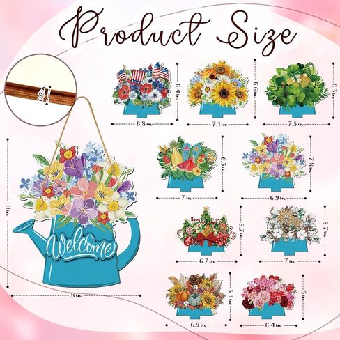 Interchangeable Welcome Wooden Door Sign with 9 Changeable Icons Watering Can Flowers Farmhouse Porch Decor Spring Summer Fall Winter All Seasons Holidays Home Farmhouse Decoration Outdoor Indoor in Saudi Arabia