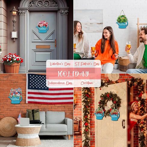 Interchangeable Welcome Wooden Door Sign with 9 Changeable Icons Watering Can Flowers Farmhouse Porch Decor Spring Summer Fall Winter All Seasons Holidays Home Farmhouse Decoration Outdoor Indoor in Saudi Arabia