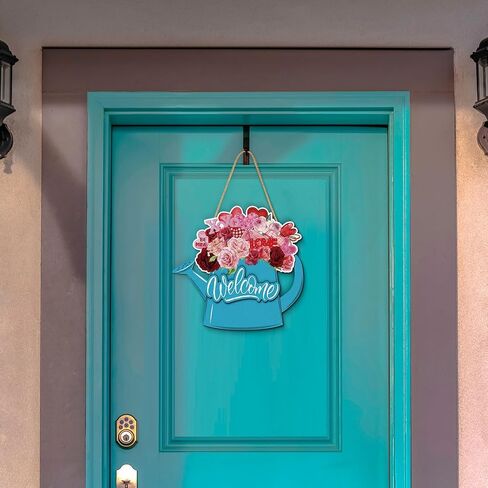 Interchangeable Welcome Wooden Door Sign with 9 Changeable Icons Watering Can Flowers Farmhouse Porch Decor Spring Summer Fall Winter All Seasons Holidays Home Farmhouse Decoration Outdoor Indoor in Saudi Arabia
