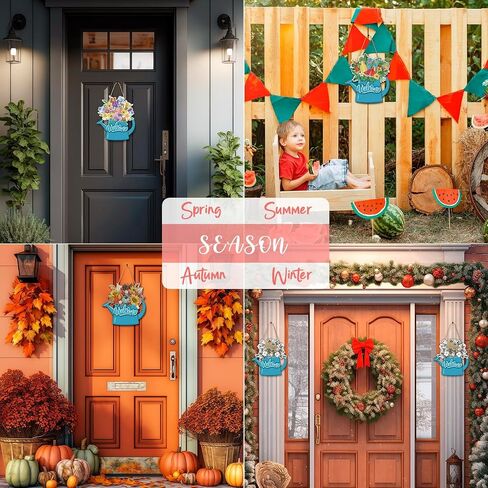 Interchangeable Welcome Wooden Door Sign with 9 Changeable Icons Watering Can Flowers Farmhouse Porch Decor Spring Summer Fall Winter All Seasons Holidays Home Farmhouse Decoration Outdoor Indoor in Saudi Arabia