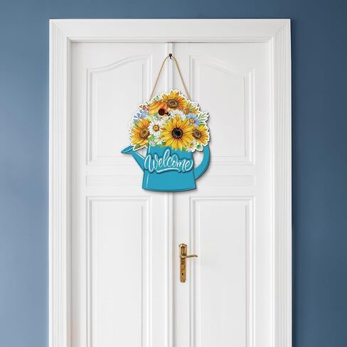 Interchangeable Welcome Wooden Door Sign with 9 Changeable Icons Watering Can Flowers Farmhouse Porch Decor Spring Summer Fall Winter All Seasons Holidays Home Farmhouse Decoration Outdoor Indoor in Saudi Arabia