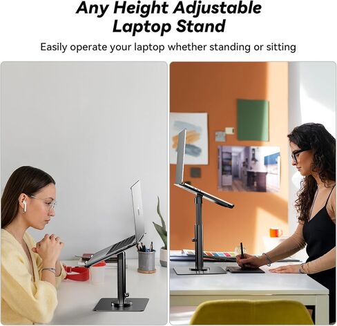 ULT-WIIQ Telescopic Laptop Stand for Desk Adjustable Height and Angle Swivel Laptop Stand with 360 Rotating Base Ergonomic Aluminum Laptop Stand Riser for 11-17.3 inch Laptop Grey in Saudi Arabia