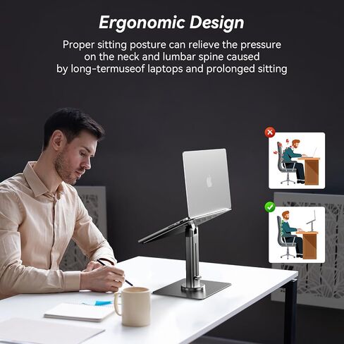 ULT-WIIQ Telescopic Laptop Stand for Desk Adjustable Height and Angle Swivel Laptop Stand with 360 Rotating Base Ergonomic Aluminum Laptop Stand Riser for 11-17.3 inch Laptop Grey in Saudi Arabia