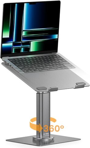 ULT-WIIQ Telescopic Laptop Stand for Desk Adjustable Height and Angle Swivel Laptop Stand with 360 Rotating Base Ergonomic Aluminum Laptop Stand Riser for 11-17.3 inch Laptop Grey in Saudi Arabia