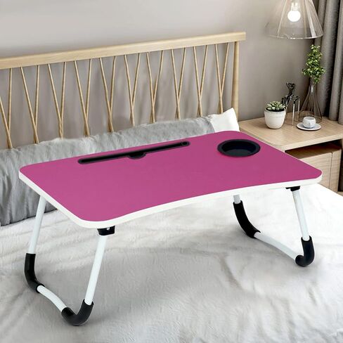 SATTVA Portable Bed Desk for Laptop and Writing - Fits Upto 17" Laptop Bed Table for Eating with Foldable Metal Legs, Tablet & Cup Holder, Laptop Tray for Couch and Bed, Waterproof, Clutch Wood in Saudi Arabia