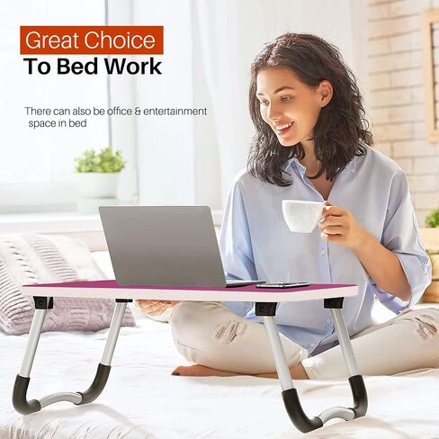 SATTVA Portable Bed Desk for Laptop and Writing - Fits Upto 17" Laptop Bed Table for Eating with Foldable Metal Legs, Tablet & Cup Holder, Laptop Tray for Couch and Bed, Waterproof, Clutch Wood in Saudi Arabia