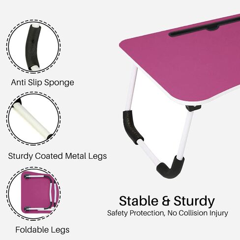 SATTVA Portable Bed Desk for Laptop and Writing - Fits Upto 17" Laptop Bed Table for Eating with Foldable Metal Legs, Tablet & Cup Holder, Laptop Tray for Couch and Bed, Waterproof, Clutch Wood in Saudi Arabia