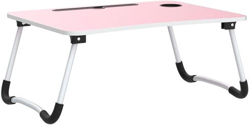 SATTVA Portable Bed Desk for Laptop and Writing - Fits Upto 17" Laptop Bed Table for Eating with Foldable Metal Legs, Tablet & Cup Holder, Laptop Tray for Couch and Bed, Waterproof, Clutch Wood in Saudi Arabia