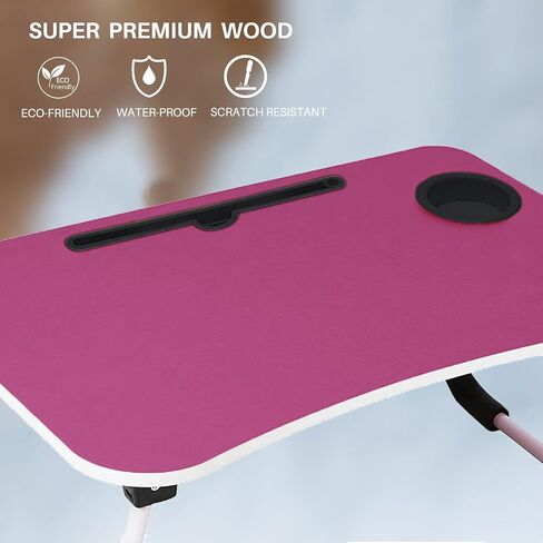 SATTVA Portable Bed Desk for Laptop and Writing - Fits Upto 17" Laptop Bed Table for Eating with Foldable Metal Legs, Tablet & Cup Holder, Laptop Tray for Couch and Bed, Waterproof, Clutch Wood in Saudi Arabia