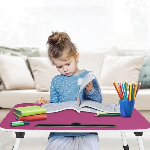 SATTVA Portable Bed Desk for Laptop and Writing - Fits Upto 17" Laptop Bed Table for Eating with Foldable Metal Legs, Tablet & Cup Holder, Laptop Tray for Couch and Bed, Waterproof, Clutch Wood in Saudi Arabia