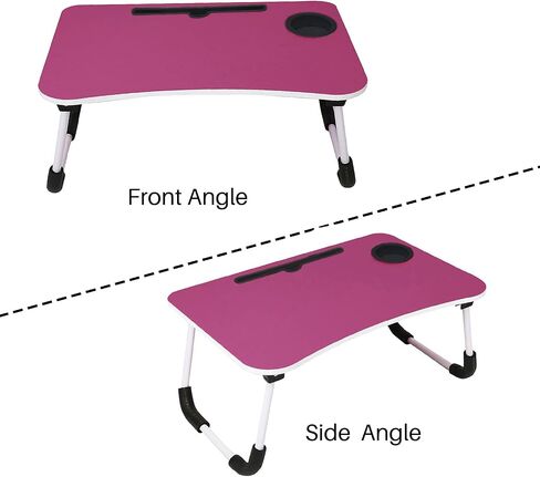 SATTVA Portable Bed Desk for Laptop and Writing - Fits Upto 17" Laptop Bed Table for Eating with Foldable Metal Legs, Tablet & Cup Holder, Laptop Tray for Couch and Bed, Waterproof, Clutch Wood in Saudi Arabia