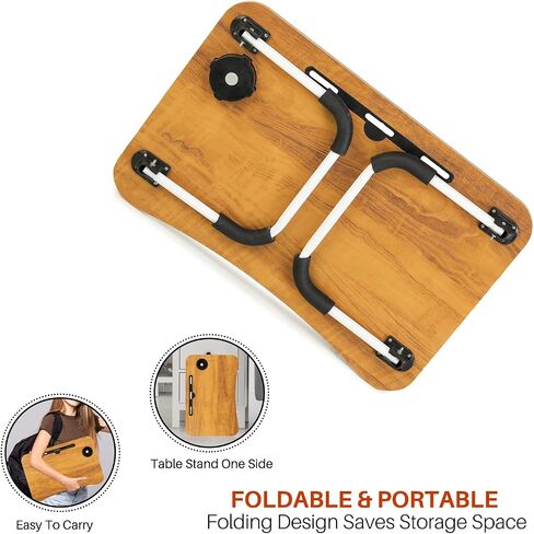 SATTVA Portable Bed Desk for Laptop and Writing - Fits Upto 17" Laptop Bed Table for Eating with Foldable Metal Legs, Tablet & Cup Holder, Laptop Tray for Couch and Bed, Waterproof, Clutch Wood in Saudi Arabia