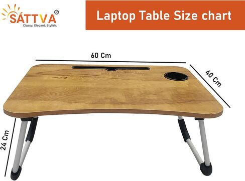 SATTVA Portable Bed Desk for Laptop and Writing - Fits Upto 17" Laptop Bed Table for Eating with Foldable Metal Legs, Tablet & Cup Holder, Laptop Tray for Couch and Bed, Waterproof, Clutch Wood in Saudi Arabia