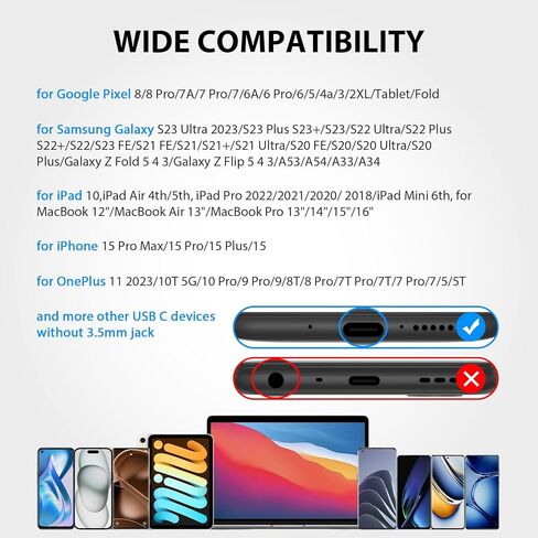 USB C Headphones for Samsung S24 Ultra S23 Fe Tab S9, Type C Earphone with Microphone HiFi Stereo Magnetic Case Wired Earbuds for iPhone 15 Pro Max Plus Galaxy S22 A35 A54 Flip Fold 5 Pixel 8 7 Pro in Saudi Arabia