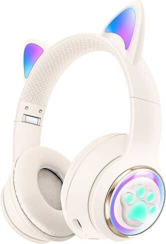 QearFun Cat Headphones for Girls Kids for School, Kids Bluetooth Headphones with Microphone & 3.5mm Jack, Teens Toddlers Wireless Headphones with Adjustable Headband for ipad/Tablet/PC-Black in Saudi Arabia