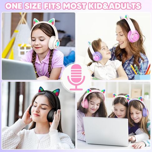 QearFun Cat Headphones for Girls Kids for School, Kids Bluetooth Headphones with Microphone & 3.5mm Jack, Teens Toddlers Wireless Headphones with Adjustable Headband for ipad/Tablet/PC-Black in Saudi Arabia