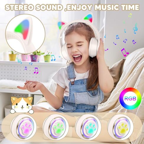 QearFun Cat Headphones for Girls Kids for School, Kids Bluetooth Headphones with Microphone & 3.5mm Jack, Teens Toddlers Wireless Headphones with Adjustable Headband for ipad/Tablet/PC-Black in Saudi Arabia